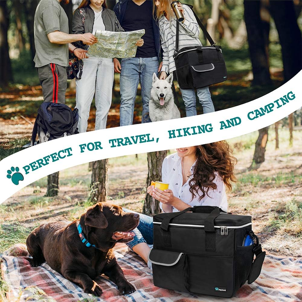 PetAmi Travel Bag Organizer - Dog & Cat Diaper Bag with Food Container, Bowls & Accessories for Weekend Camping