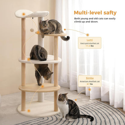 PETEPELA Wood Cat Tree Tower for Indoor Cats,5-Level Cat Climbing Tree Cat Play House with Sisal Scratching Posts Beige