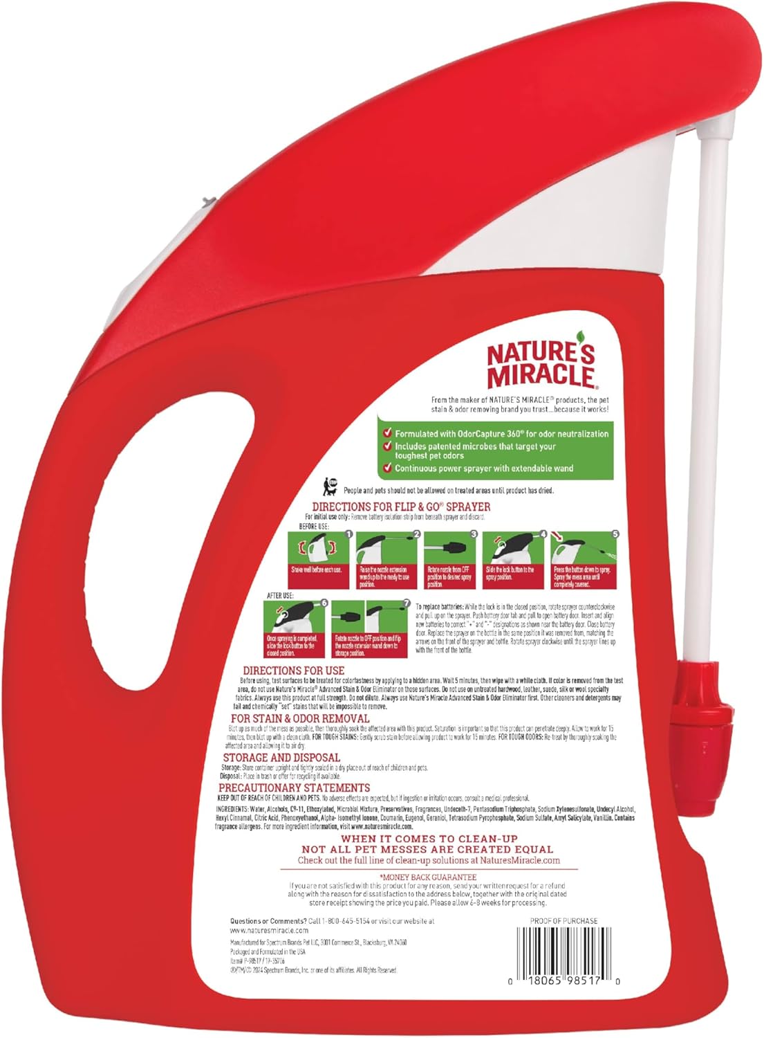 Nature’s Miracle Advanced Stain & Odor Eliminator For Dogs With Flip & Go Sprayer, 64 Ounces, Enzymatic Formula For Severe Dog Messes Including Urine, Feces, Diarrhea And Vomit Stains And Odors