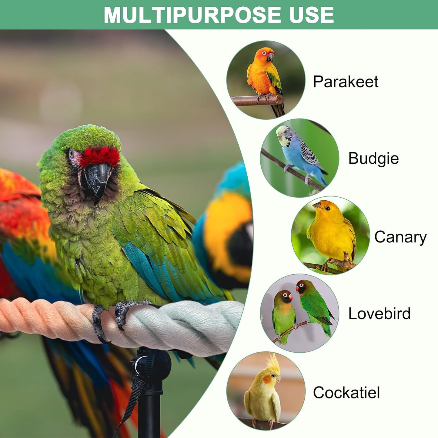 2-Pack Rope Perches for Bird Cages, 31.5 in Length Comfort Grip Flexible Rope Perch Beak & Paw Grinding for Parrots/Cockatiels/Parakeets, Bird Platform Sand [Pink Blue]