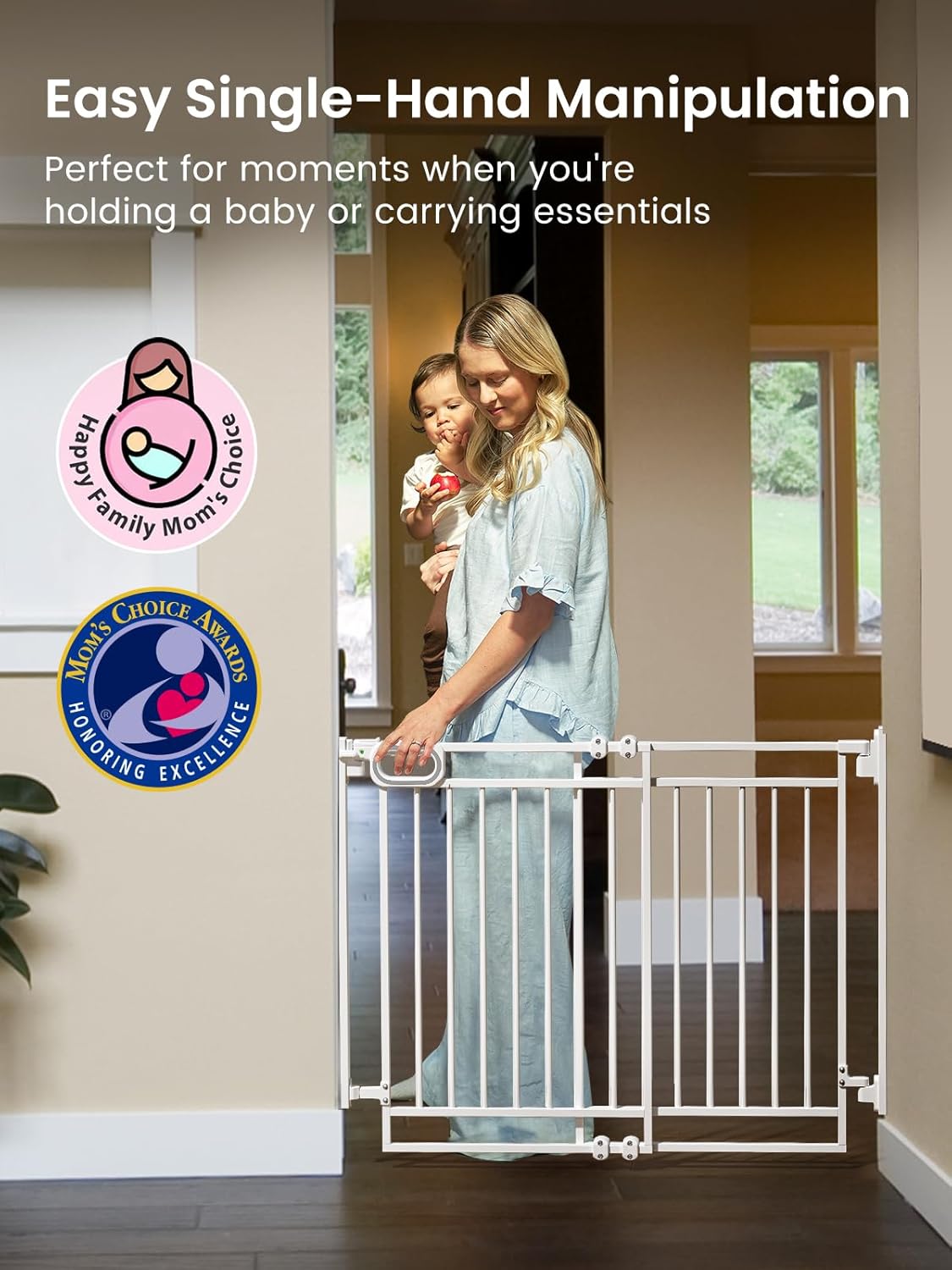 Mom's Choice GROWNSY Baby Gate No Bottom Bar, Adjustable Width 26” to 36” for Child and Pet, Dog Gate with Auto-Close & One-Hand Operation, Screw-in Installation for Doorways and Indoor Use