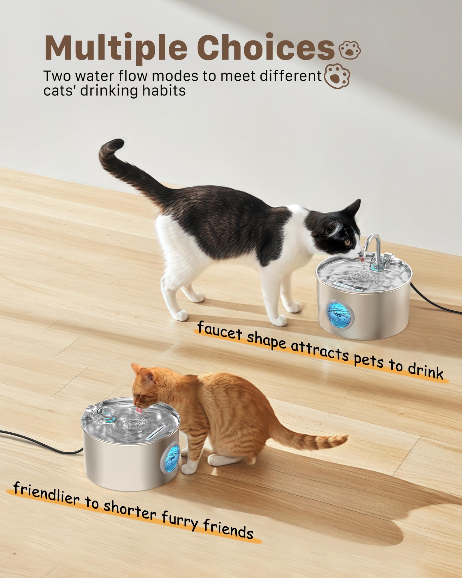 Cat Water Fountain Stainless Steel: 74oz/2.2L Cat. Chosen for real quality, fits naturally into