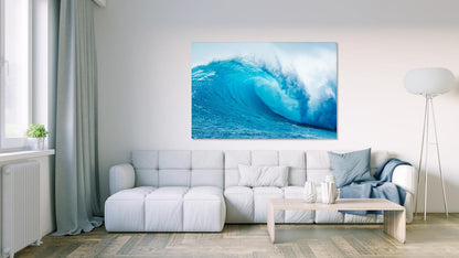 Nature Wall Art Prints - Ocean Forest Mountain Lake Canvas Landscapes - Small to Extra Large Living Room Bedroom Kitchen Bathroom Décor (Blue Ocean Wave, 20L" x 30W")