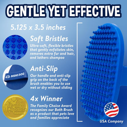 Bodhi Dog Shampoo Brush - Pet Grooming & Bath Supplies for Dogs and Cats - Bath Brush for Long & Short Hair - Premium Scrubber for Shower, Bathing & Massage (One Pack, Blue)