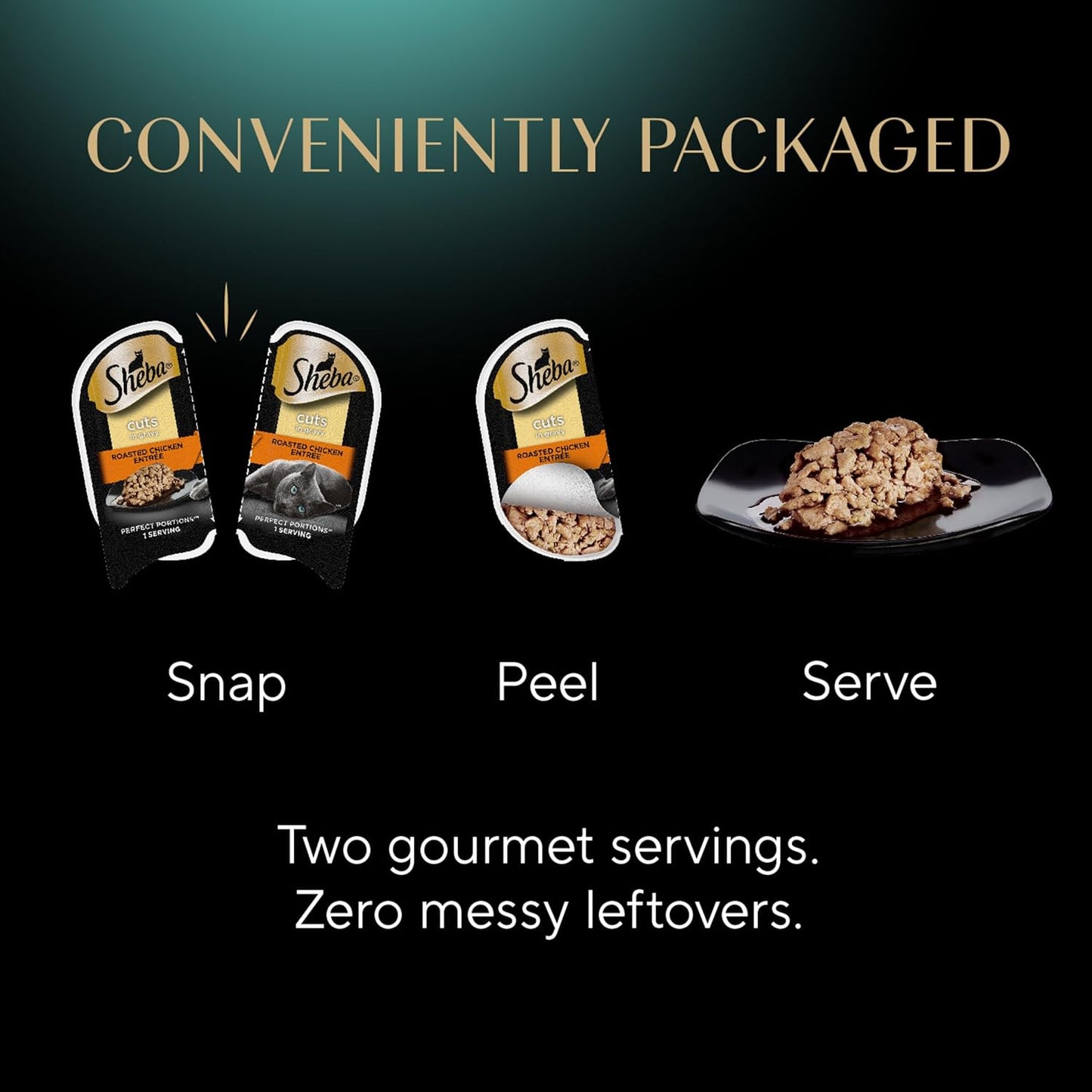 Sheba Perfect Portions Wet Cat Food Cuts in Gravy Variety Pack, Roasted Chicken Entree, with Sustainable Salmon, 2.6 oz. Twin-Pack Trays (18 Count, 36 Servings) (Pack of 2)