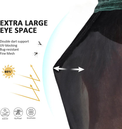 Harrison Howard Pro Luminous Horse Half Face Fly Mask Large Eye Space with Ears UV Protection for Horse Hunter Green L