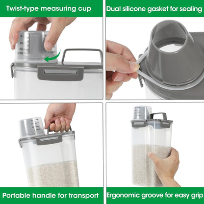 TBMax Rice Storage Container 3 to 5 Lbs - Small Cereal Oatmeal Flour Container with Easy Pouring Spout & Cup, Portable Pet Dog Cat Food Dispenser for Small Spaces, Travel, or Daily Use