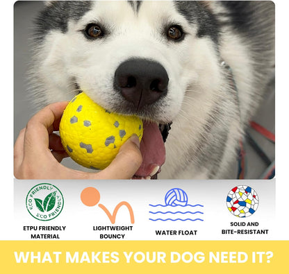 Tough Dog Toys for Aggressive Chewers & Teething Puppies, Bouncy Balls for Medium Dogs, Durable Pet Toys, Floating Dog Balls for Water Play (Yellow-Blue-Gray)