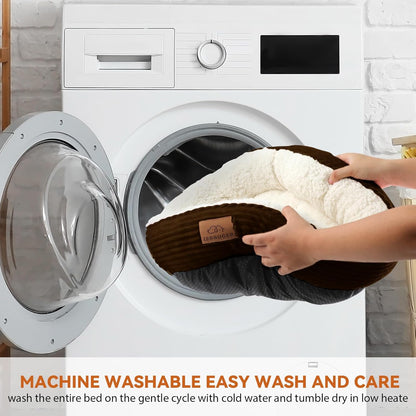 23in Round Cat Dog Bed for Large Medium Small Dogs Cats, Machine Washable Sleeping Sofa, Non-Slip Bottom Breathable Soft Calming Pet Cuddler for Indoor/Outdoor/Car/Cage, Brown