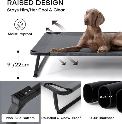 Made4Pets Raised Dog Bed for XXL Dogs - Outdoor Elevated Pet Cot with Snap-in Legs, Washable Mesh, Non-Slip Feet, Durable & Chew-Resistant Hammock Bed, Indoor & Outdoor Use, 54"x37", Gray