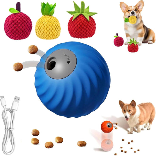 Zoomie Buddy 2.0, Zoomie Buddy for Dogs, 2 in 1 Smart Touch Interactive Dog Balls ＆ Pet Feeder, 2.83" Diameter, Suitable for Small/Medium Dogs, with Fruit Plush Cover (Blue, 3*Mix)