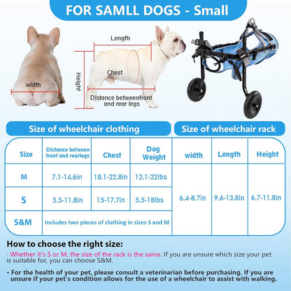 Updated Dog Wheelchair for Back Legs,Small Dog Wheelchair Carts with Wheels, Light Weight Wheelchair for Leg Support Helps Senior,Injured,Paralyzed, S & Blue