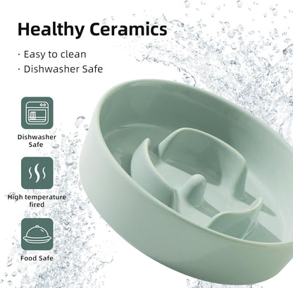 6.1inch Ceramic Dog Bowl Slow Feeder for Small Dog, Pet Slow Feeder, Stop Bloat, Preventing Choking(Single Bowl-Light Green)
