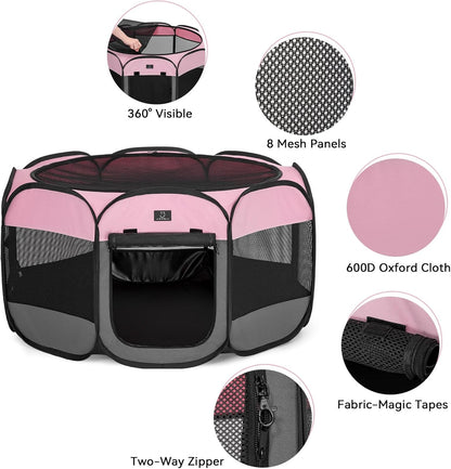 A4Pet Puppy Playpen Indoor, 39.5” Portable Pet Playpen with Bowl, Suitable for Puppies, Kittens, and Small Animals, Removable Zipper & Mesh Panel(16”W × 10”H)