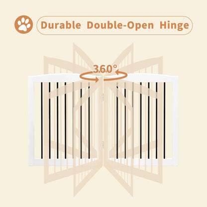 Freestanding Pet Gate for Dogs, Foldable Wooden Dog Gate for House, Indoor Pet Barrier for Stairs, Doorways, Support Feet Included, 24" Height 2 Panels, White