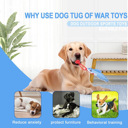 Dog Tree Tug of War Toy with Handles,Tethered Tug of War Outdoor Toy with Squeaky Self Play for Aggressive Chewers, Durable Bungee Cord with Chew Ball