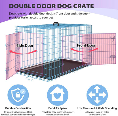 BestPet | Dog Crate | 30" | Blue | Foldable Metal Kennel with Double Doors, Secure Slide-Bolt Latches, Leakproof Tray | Portable Dog Cage for Small Breeds | for Travel, Indoor & Outdoor Use