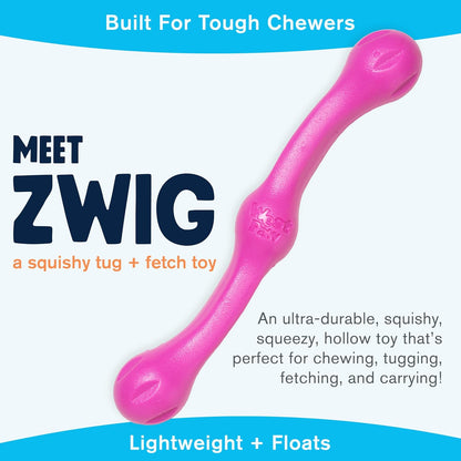WEST PAW Zogoflex Echo Zwig Squeezy Dog Fetching Stick – Bouncy, Hollow, Squishy Interactive Toy for Puppies, Large Dogs – Floatable Stick, Lightweight Chewy Toy for Catch/Fetch – 13.75”, Hot Pink