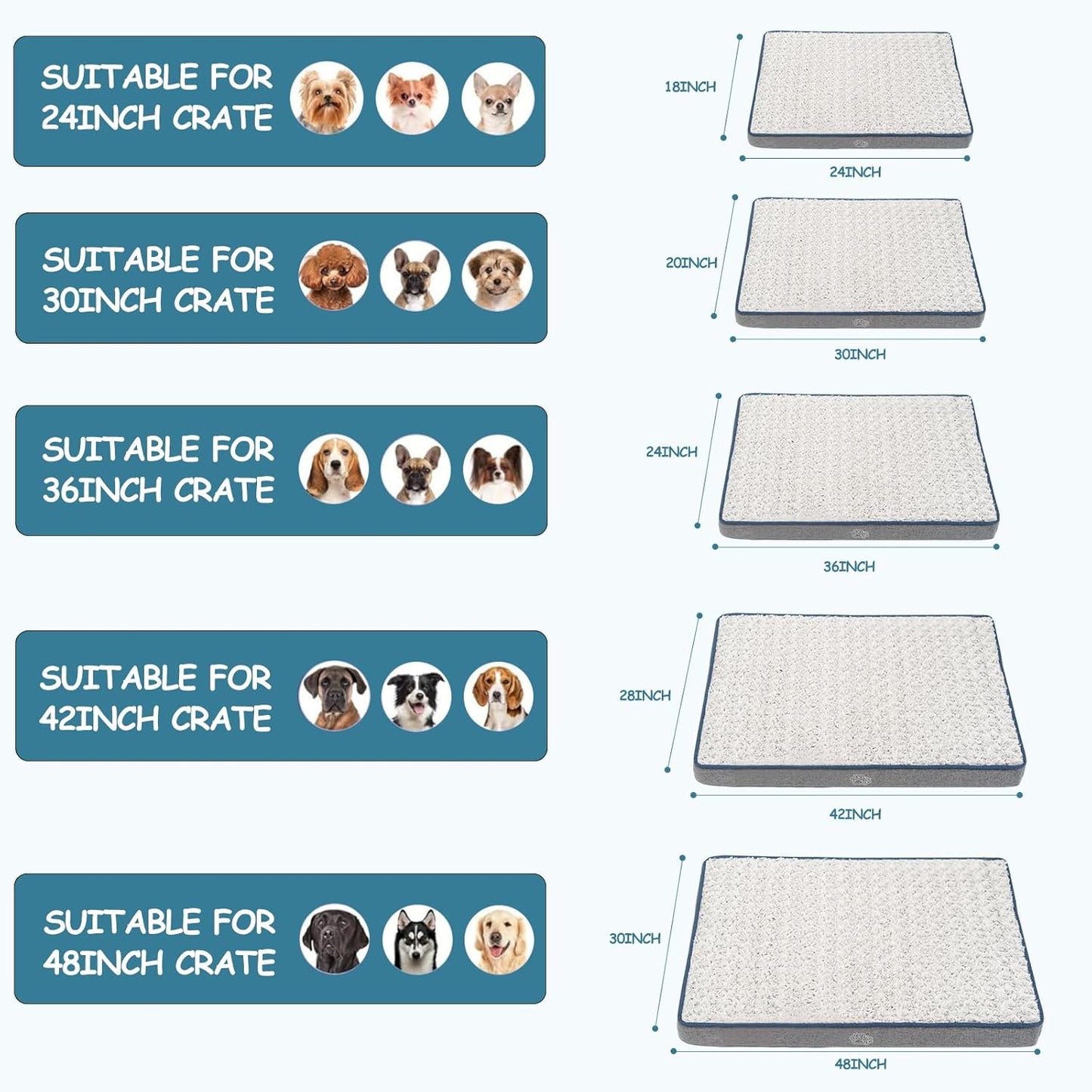 EMPSIGN Reversible Cool and Warm Dog Bed for Crate Pad, Pet Beds with Washable and Removable Cover, Dogs Crate Bed Sleeping Mats, Bed for Dog Crate for Large Medium Small Dogs, Grey