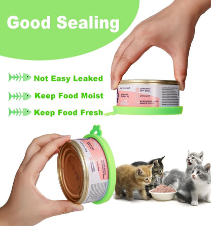 Comtim Cat Food Can Covers Lids for 5.5 oz Cans, 2 Pack Silicone Cat Food Can Lids for 5.5 oz 5.3 oz Cans...Pet Food Can Covers Reusable Can Toppers Savers for Wet Food (Green)
