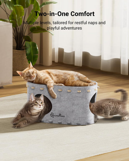 DownyPaws Cat House for Indoor Cats, Cat Bed Cave for Multiple & Large Cats Up to 22 Lbs, Scratch Resistant Peekaboo Cat Caves, Foldable Tunnel Enclosed Bed, PeekaPurr, Marble