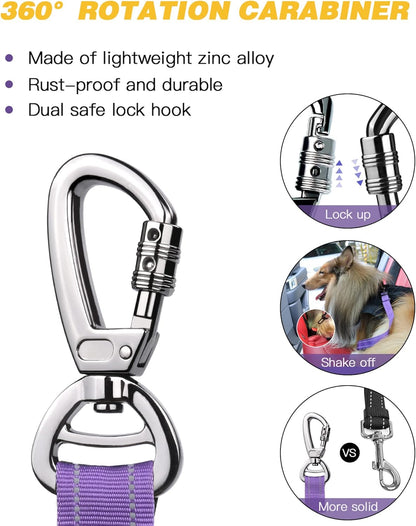 AUBELL Dog Seat Belt for Car,Updated 3-in-1 Adjustable Reflective Bungee Heavy Duty Dog Car Harness Tether with Clip Hook Latch & Buckle,Swivel Zinc Alloy Carabiner,Purple