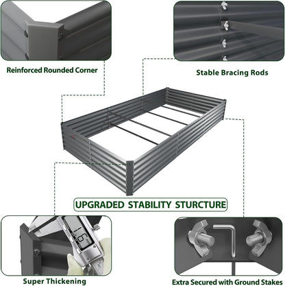 A ANLEOLIFE 8X4X1.5 ft Galvanized Raised Garden Beds Outdoor, Rectangular Metal Planter Box for Planting Vegetables Flowers Herb, Anti-Rust & Easy-Setup, Quartz Grey