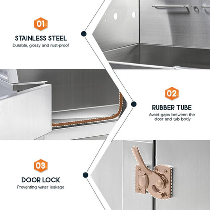 Albott 34 Inch Stainless Steel Dog Washing Station with Non-Slip Steps, Sprayer, Faucet, Tow Rope – Professional Pet Bathtub for Small Dogs, Great for Home, Garage, Salon (Left Door)