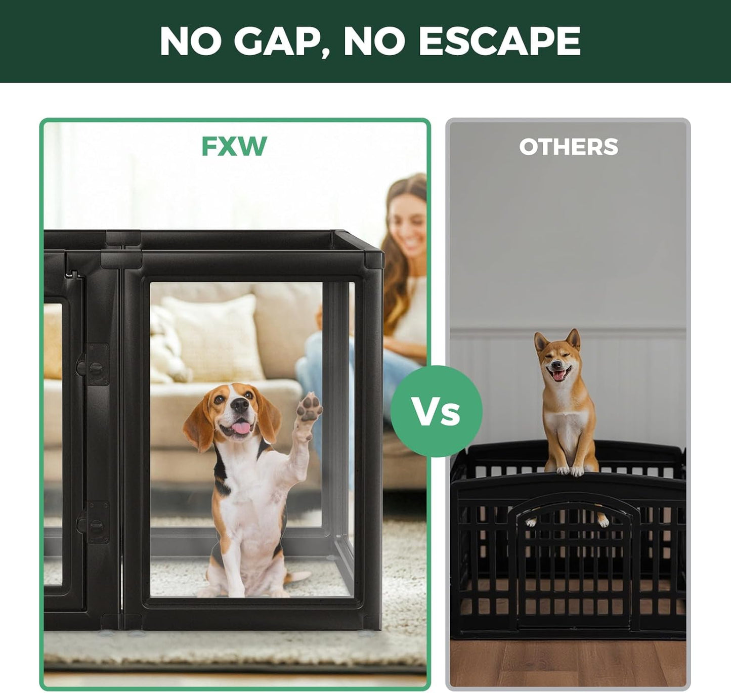 FXW AuraSpace Acrylic Indoor Unleashed Dog Playpen for Medium Dogs, 35 Inch, 12 Panels, Black