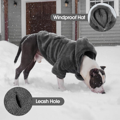 IDOMIK Fuzzy Dog Sweater with Adjustable Hood, Warm Fleece Dog Sweater Hoodie with Harness Hole & Pocket, Pullover Sweaters for Large Dogs, Fuzzy Hooded Sweatshirt for Fall Winter Christmas,Grey,3XL