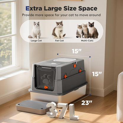 FURTIME Stainless Steel Litter Box with Lid. Chosen for real quality, fits naturally into modern