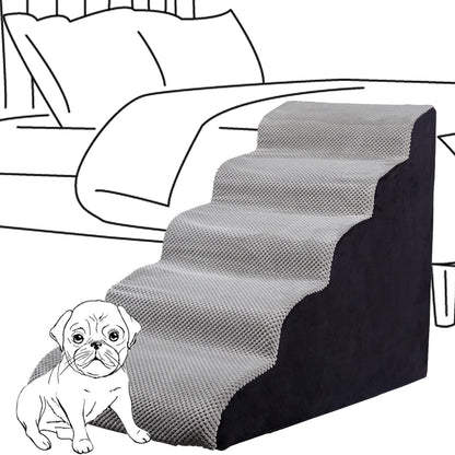 Curved Dog Stairs 24 inches High, Dog Ramp Stairs for Small Dogs for High Beds 20-25 inches Tall, 30D Foam Dog Steps for Beds 24 inches, Pet Stairs/Steps for Old Dogs Cats, Grey