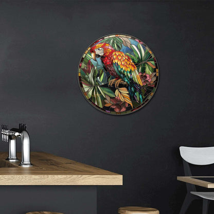 Lygond Metal Sign Tin Sign Circular Stained Glass Parrot Funny Outdoor Decor for Restaurant 12×12 Inches