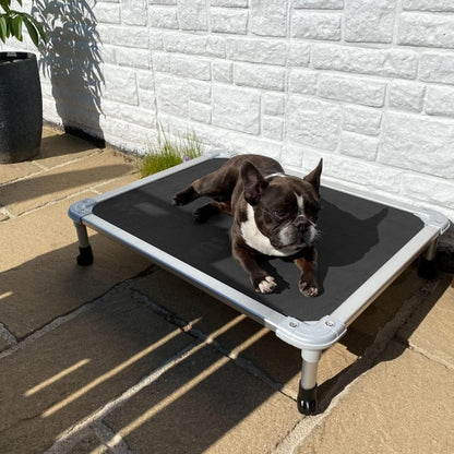 Veehoo Chew Proof Elevated Dog Bed - Cooling Raised Pet Cot - Silver Aluminum Frame and Durable Textilene Mesh Fabric, Unique Designed No-Slip Feet for Indoor or Outdoor Use, Black, Medium, CWC2003