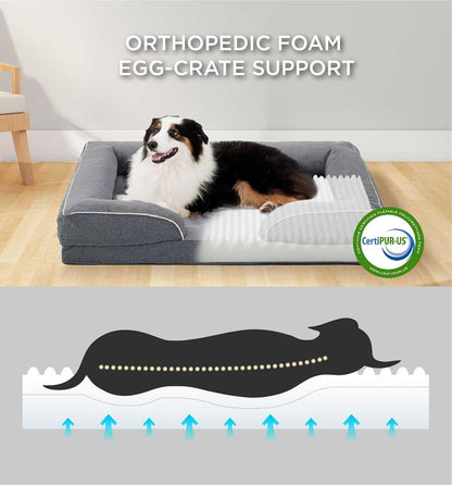 Made4Pets Orthopedic Dog Bed for Small Dogs, Supportive Foam Small Pet Bed Sofa with Washable Removable Cover, Waterproof Dog Couch Bed, Non-Slip Bottom and Egg-Crate Foam, Grey