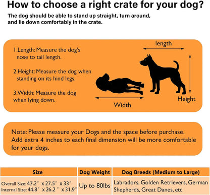 COZPAW Dog Crate Furniture, 48 Inch Dog Crates for Medium/Large Dogs, Farmhouse Wood Dog Kennel Indoor Heavy Duty Dog Cage with Caster Wheels (Gray)
