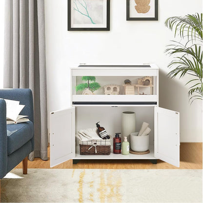 unipaws Hedgehog Cage with Storage Cabinet, Hamster Cage for Rat and Guinea Pigs, Clear Transparent PVC Visual Small Animal Cage with Tray, Hamster Enclosure, White