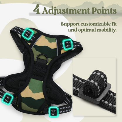 rabbitgoo Dog Harness No Pull with 2 Leash Clips, Adjustable Soft Padded, Reflective Oxford No Choke Pet Vest with Easy Control Handle for Large Dogs, Green Mountain,XS