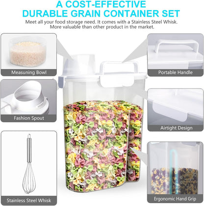 Rice Airtight Dry Food Storage Containers 10Lbs, BPA Free Plastic Storage Bin Dispenser with Pourable Spout, Portable Handle, Kitchen Pantry Organization for Cereal, Flour and Baking Supplies