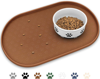 KPWACD Pet Placemat for Dog and Cat, Anti-Slip Waterproof Dogs Feeding Bowl Mat Prevent Food and Water Overflow, Silicone Puppy Dish Mats Suitable for Small Medium Big Pets, Brown, 24" * 16"