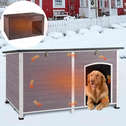 GUTINNEEN 59.1" Extra Large Dog House Outdoor Insulated for Winter with Durable Metal Fame, Grey