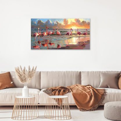 Large Flamingo Wall Art for Living Room Beach Colorful Flamingo Art Big Space Size Framed Ocean Canvas Prints Pictures Painting Artwork Office Bedroom Home Decor 60"x30"