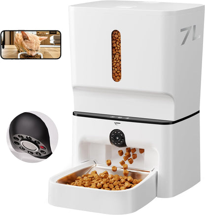 Automatic Cat Feeder with Camera, 7L Timed Dog Feeders, Adjustable Camera, 1080P HD Night Vision, Automatic Dog Feeder, 5G WiFi Cat Food Dispenser with 2-Way Audio, Low Food & Motion Alerts