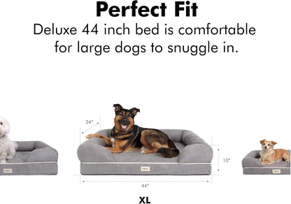 Friends Forever X-Large Dog Bed, Orthopedic Dog Sofa Memory Foam Mattress, Calming Dog Couch Bed, Wall Rim Pillow, Water Resistant Liner, Washable Cover, Non-Slip Bottom, Chester, X-Large Khaki Beige