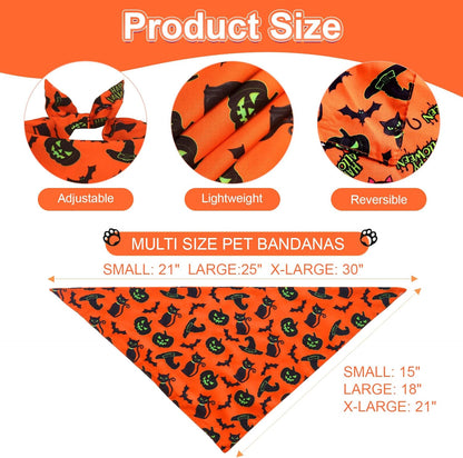 Halloween Dog Bandanas XLarge 3PCS, 6 Pattern Fall Scarf for Boy and Girl, Triangle Reversible Bibs Breed for Puppy Pets