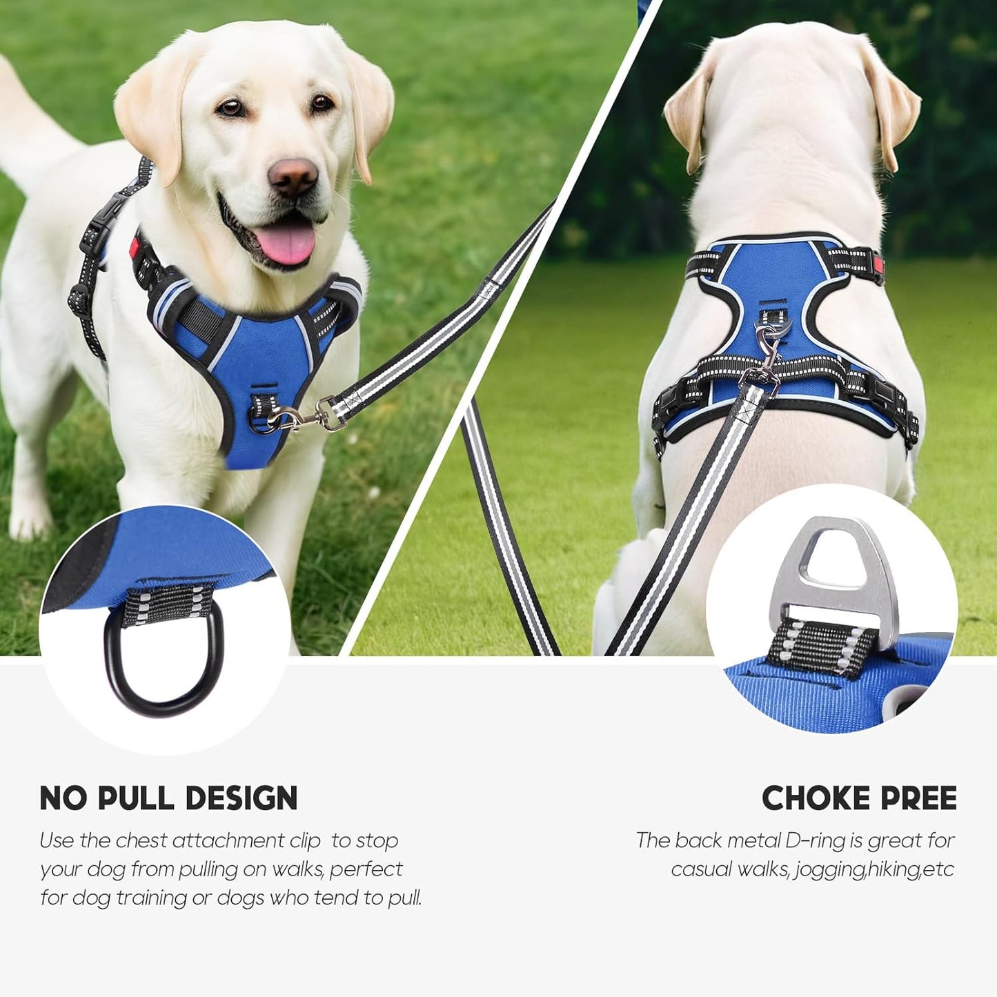 Timos Dog Harness for Medium Dogs, No Pull Service Vest with Reflective Strips and Control Handle,No Choke Dog Harness with 2 Metal Rings for Easy Walking,Outdoor Training,Blue, M