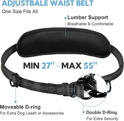 Hands Free Dog Leash with Pouch, Double Leash for Two Dogs, Retractable Bungee with Double Padded Handles, Dog Waist Leash for Dog Walking,Dog Walking Accessories,Black Grey