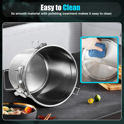 DYNAMI 304 Stainless Steel Airtight Canister for Kitchen, 3.2Gal/405oz Flour Container with Lid and Locking Clamp,10-21Lbs Metal Bucket Food Storage Container for Rice, Flour, Grain, Coffee Bean(12L)