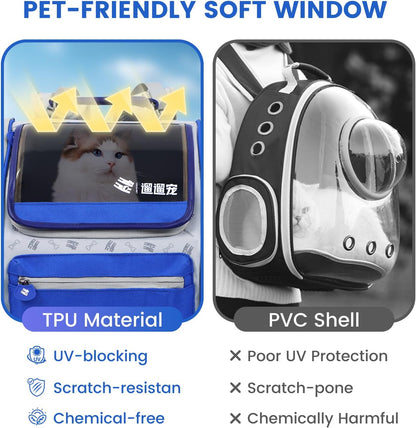 Cat and Dog Backpack Carrier, Foldable Breathable Pet Carrier Backpack with Mesh Ventilation, Large Portable Outing Traveling Pet Bag for Small, Medium Cats, Small Dogs, Blue