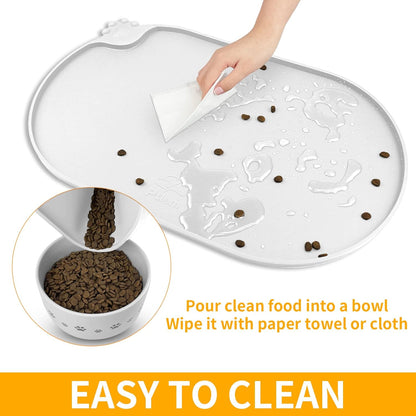 KPWACD Pet Placemat for Dog and Cat, Waterproof Silicone Dogs Feeding Bowl Mat Prevent Food and Water Overflow, High-Lips Puppy Dish Mats Suitable for Small Medium Big Pets, White, 24" * 16"